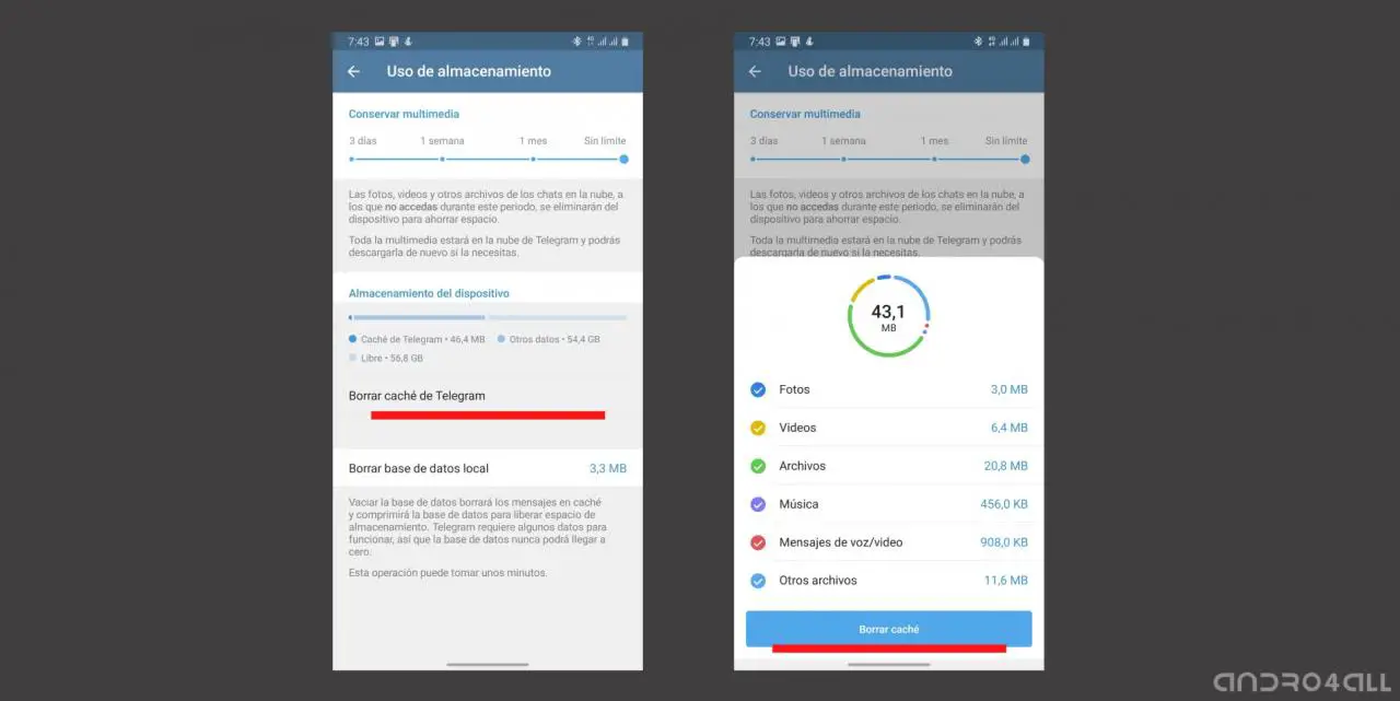 Come eliminare la cache del telegramma per rilasciare lo spazio di