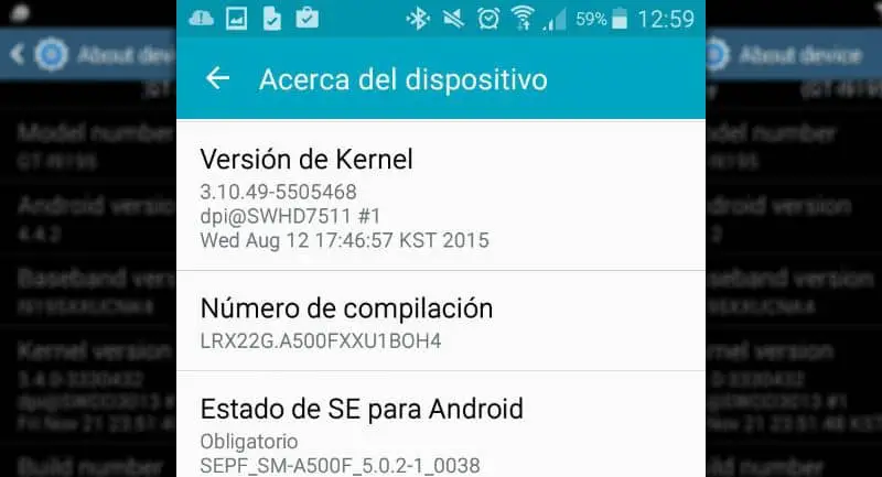Versione del kernel sul dispositivo 