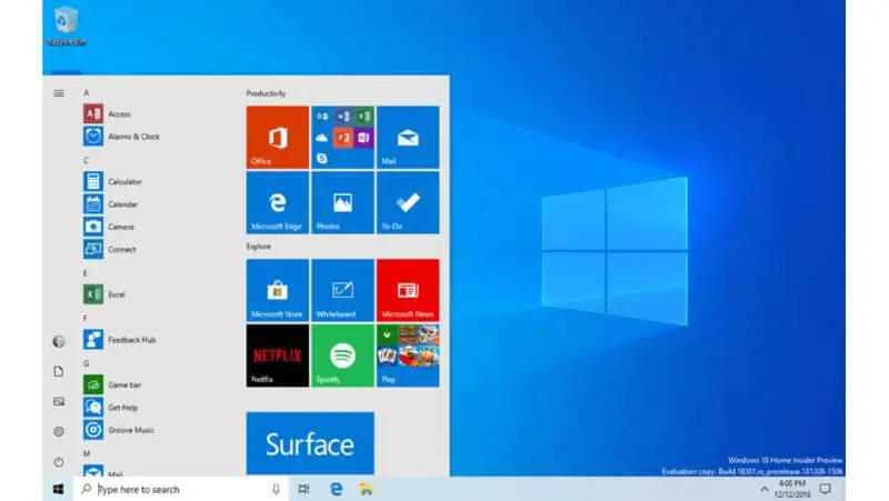Applicazioni nel menu Start di Windows 10