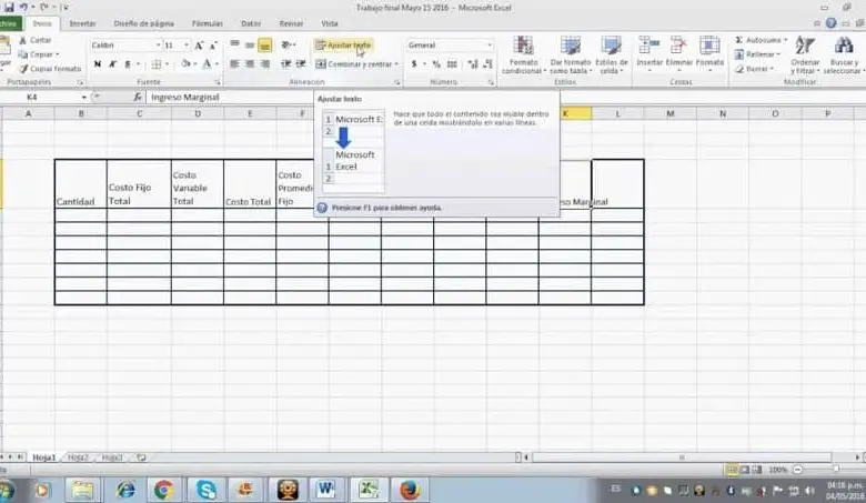 Disposizione del testo in Excel