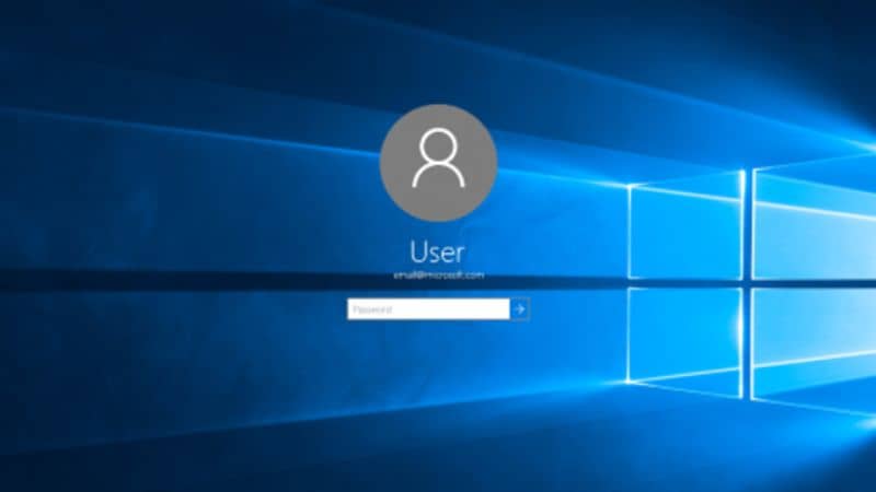 Finestra di sfondo di accesso a Windows 10 blu