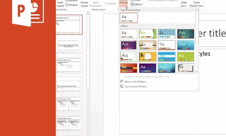 la finestra di PowerPoint mostra vari layout di modelli