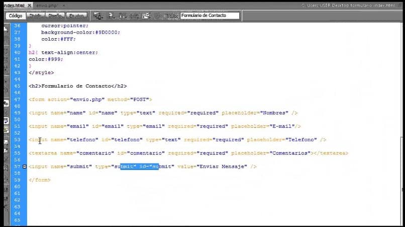codice html per il sito web