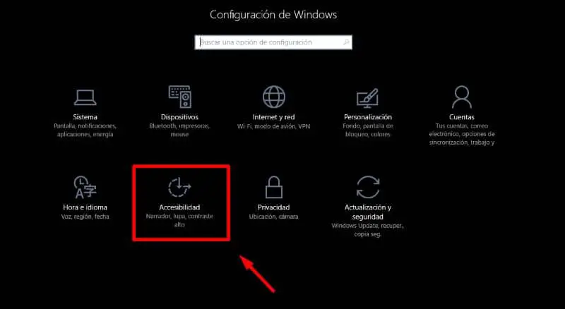 Menu di accessibilità di Windows 10