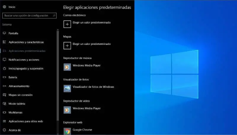 Menu scegli Applicazioni Windows