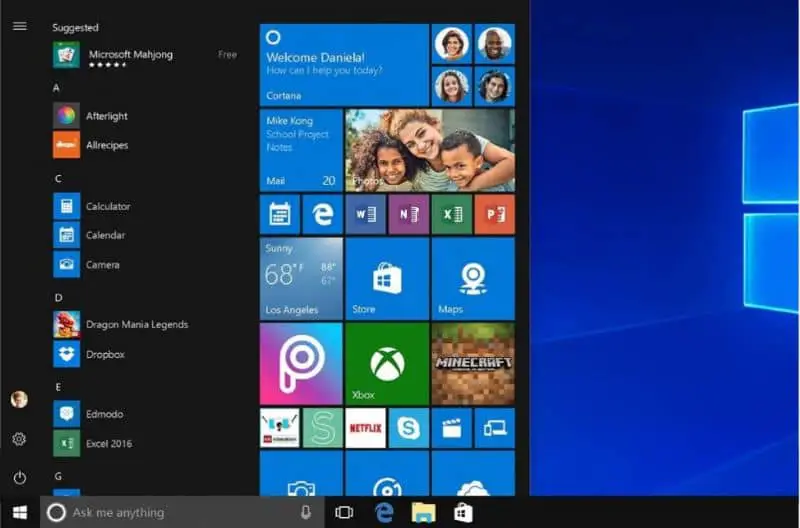 Schermo di Windows 10