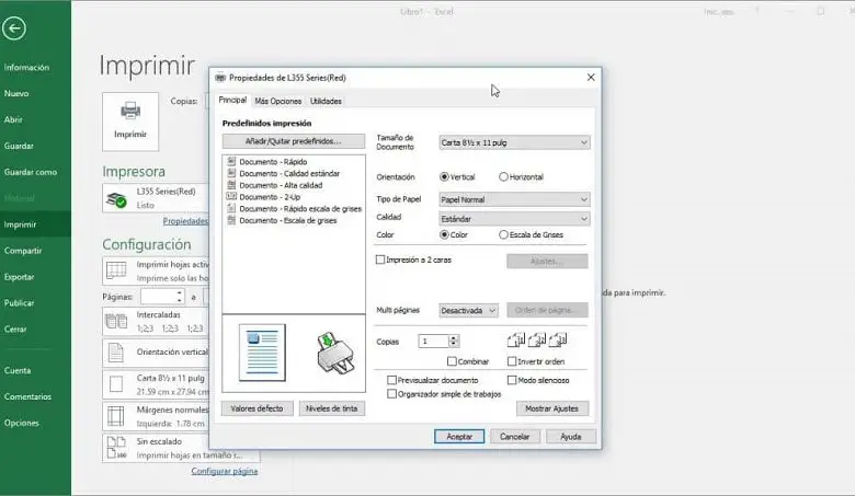 Proprietà per la stampa di tabelle e fogli di calcolo Excel