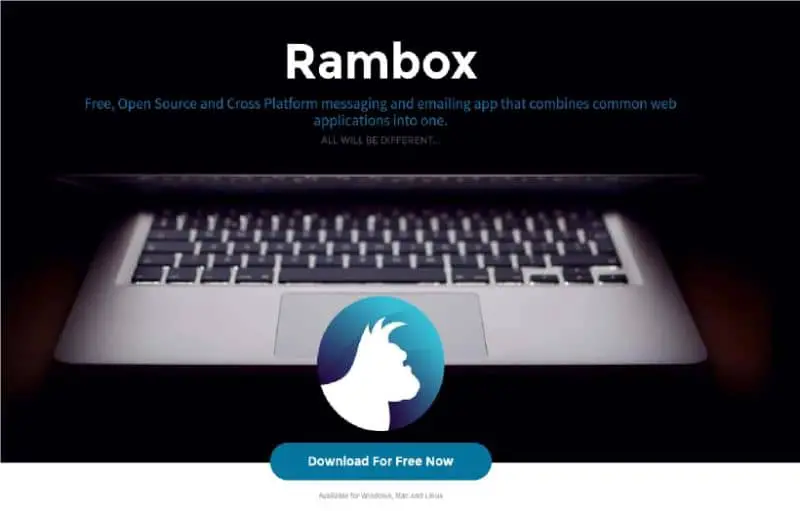 Logo Rambox e sfondo scuro del laptop