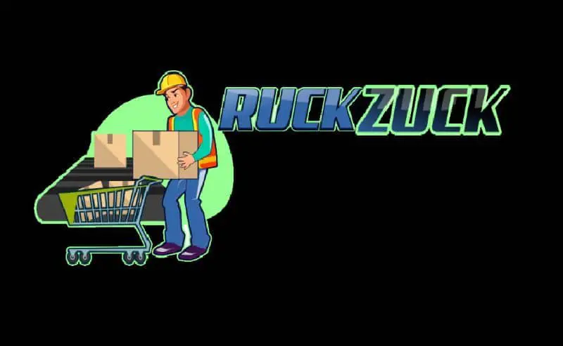 RuckZuck lavoratore mettendo scatole nel cestino e sfondo nero
