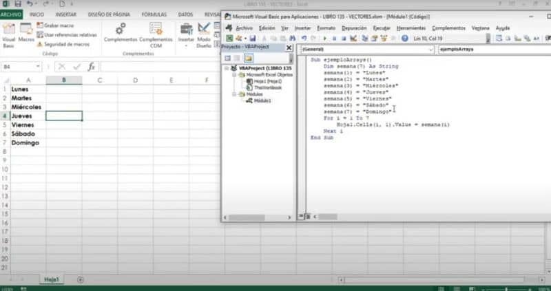 Configurazione per aggiungere vettori in Excel