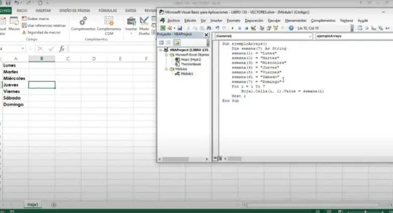 Configurazione per aggiungere vettori in Excel