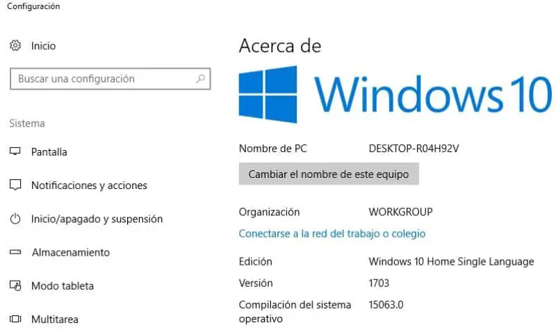 Informazioni e impostazioni di Windows 10