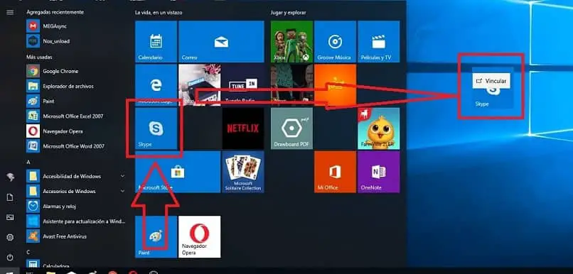 esempio collegamento skype sul desktop di Windows