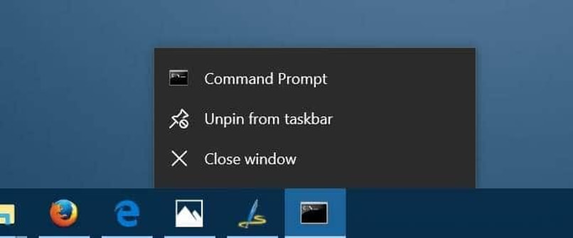 comando eseguito bloccato sulla barra delle applicazioni in Windows 10
