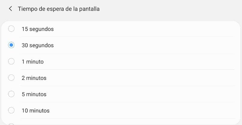 spegni lo schermo Samsung 30 secondi 1 minuto