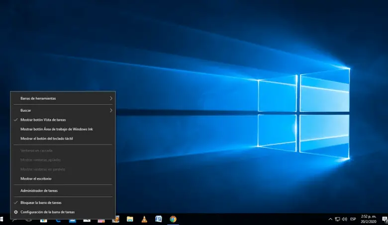 barra degli strumenti di Windows 10