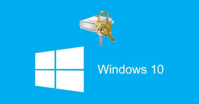 lucchetto che protegge la partizione e il logo di Windows 10 con sfondo blu