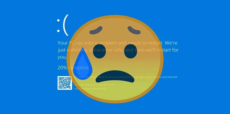 faccina triste emoji sfondo bug schermata blu