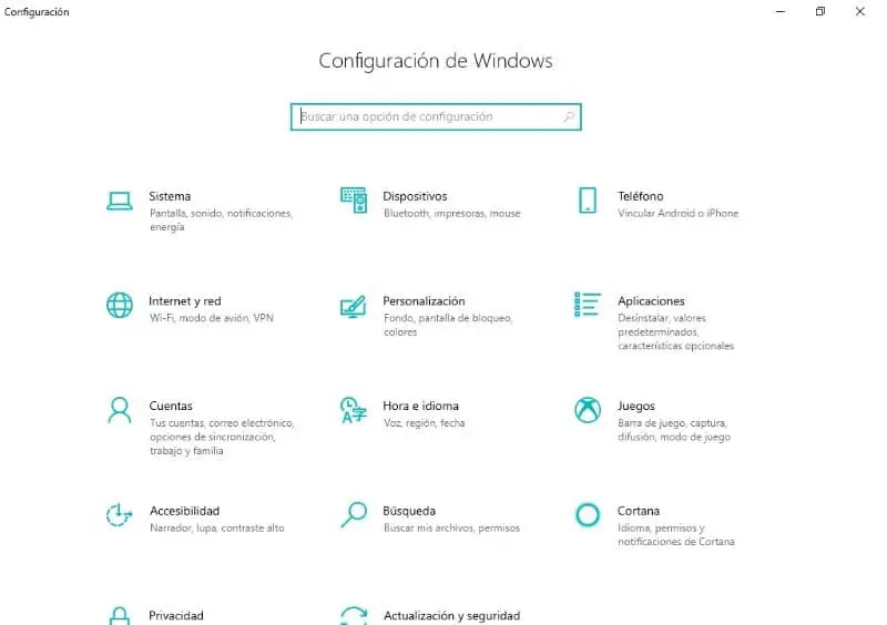 finestra di configurazione di Windows