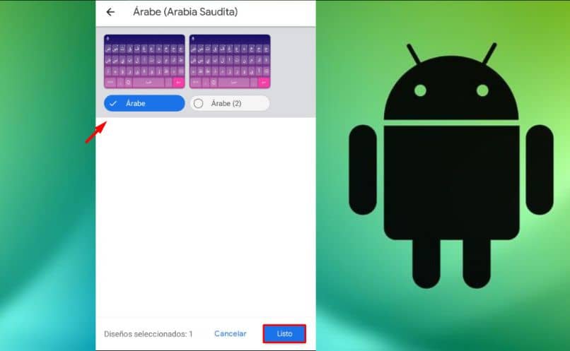 imposta la lingua della tastiera Android freccia sfondo verde