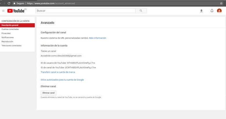 impostazioni dell'account youtube