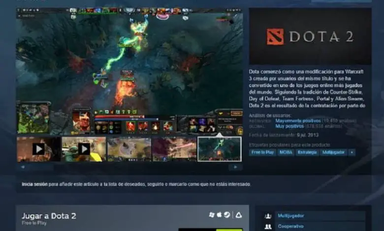 pannello di installazione dota 2 su steam