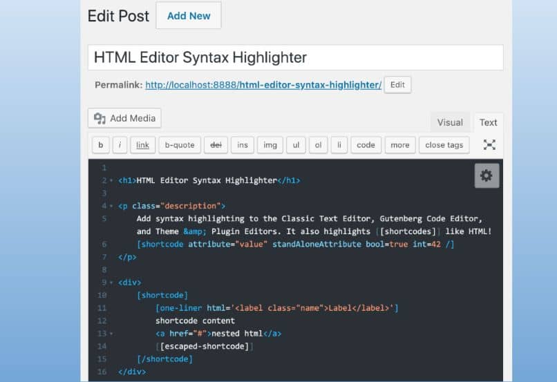 modifica post html sfondo blu