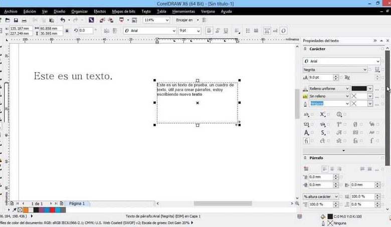 inserisci il testo in corel draw