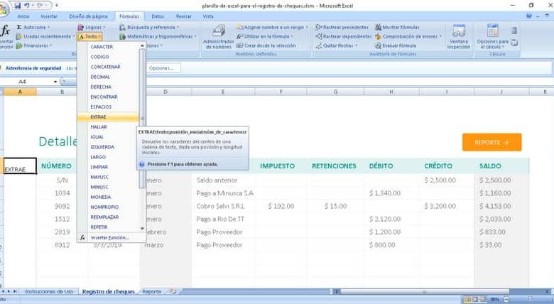 utilizzando la funzione EXTRAE in Excel