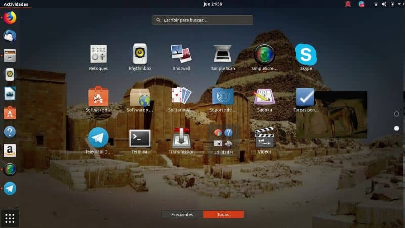 Ubuntu desktop e programmi sullo schermo