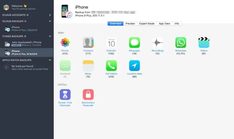 schermo esportazione dei contatti da iPhone