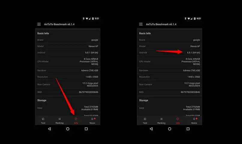 immagine dello schermo che mostra i passaggi per configurare l'uso facile e veloce di 32 o 64 bit nel telefono Android