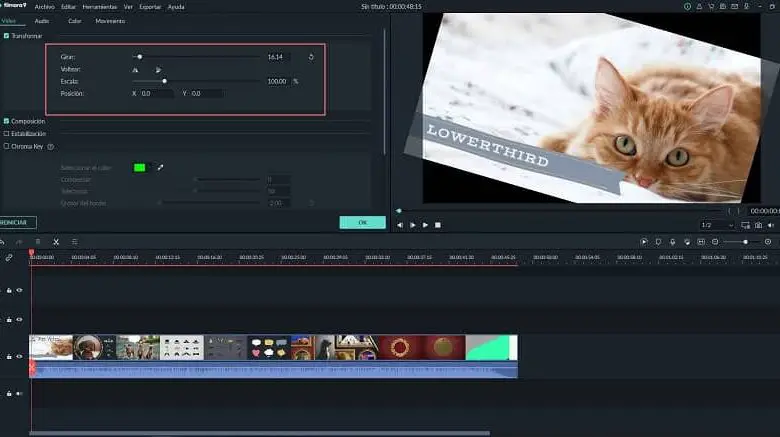 interfaccia di editing video di filmora