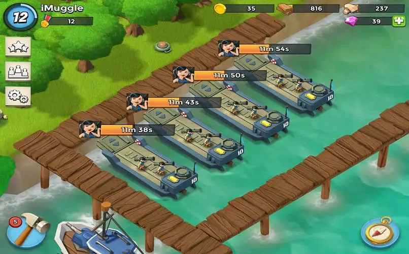 Barche da boom beach sull'isola