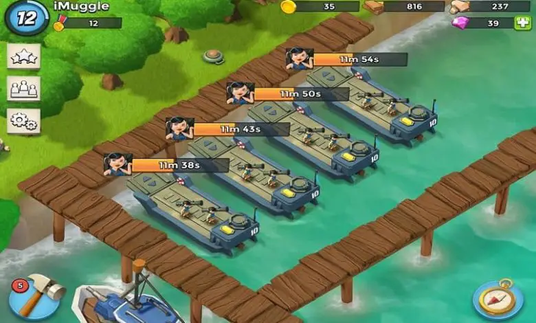 Barche da boom beach sull'isola