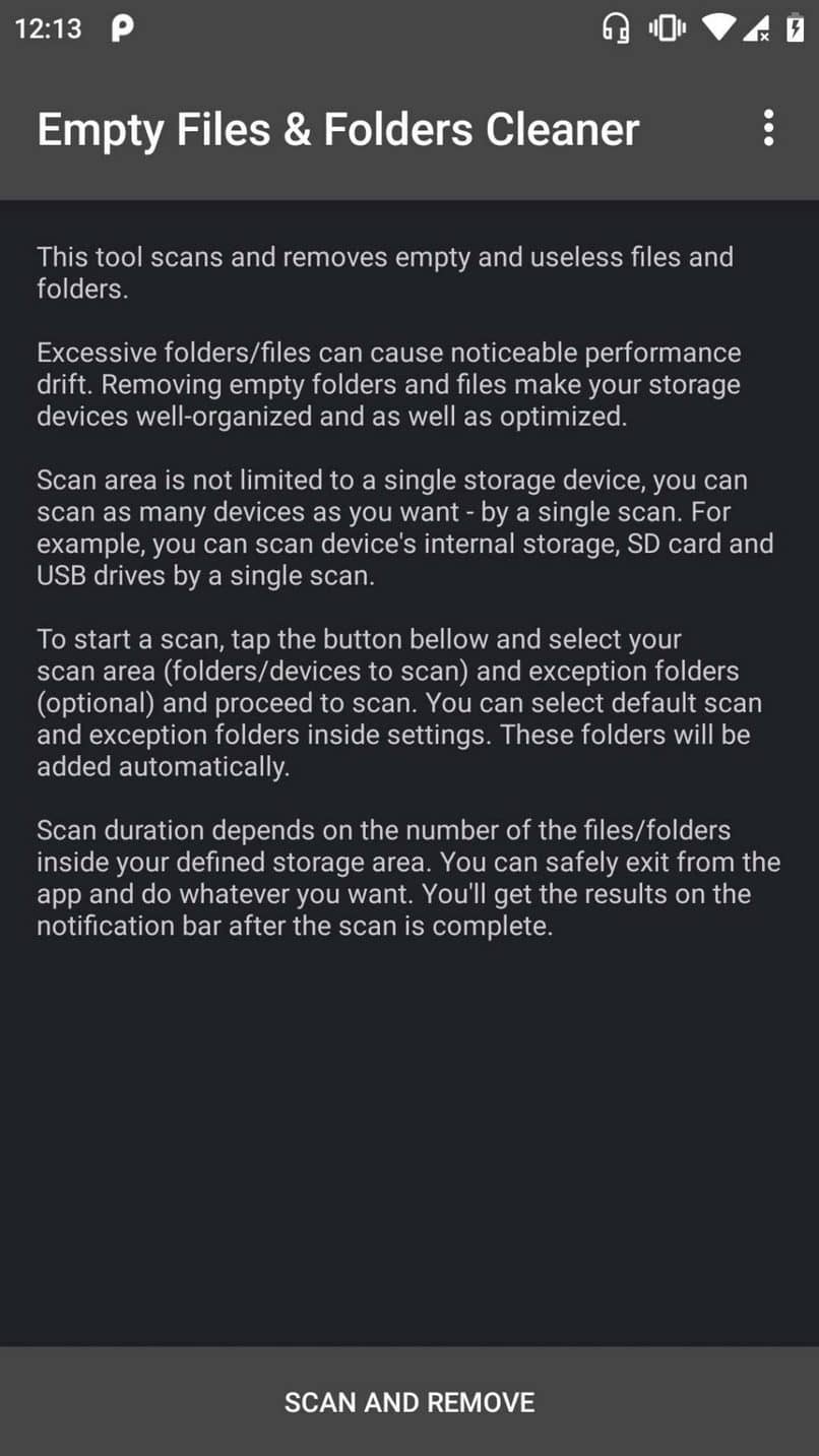 scanner per la pulizia delle cartelle Android