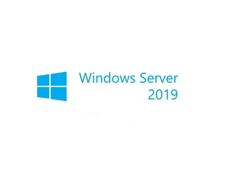 logo sfondo bianco con lettere blu di windows sever 2019