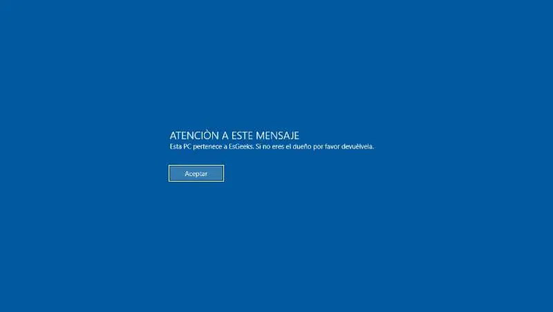 messaggio personalizzato sullo schermo di Windows 10