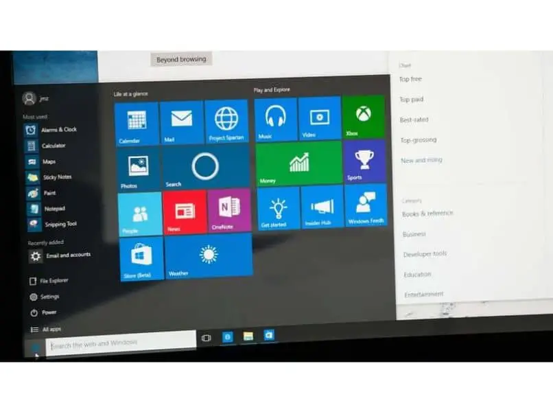 schermata del menu di Windows