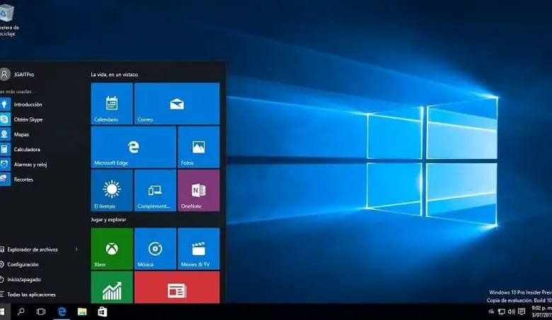 Menu di avvio di Windows 10 originale