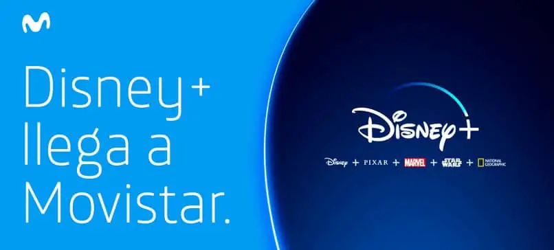 due tonalità di blu che indicano il benvenuto di Disney plus a movistar
