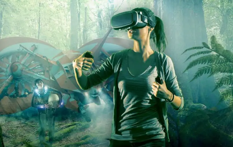 la donna che usa la realtà virtuale simula la fuga dalla sua astronave schiantata nella giungla sconosciuta