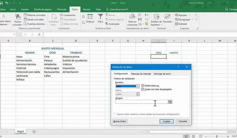 Casella delle opzioni di Excel