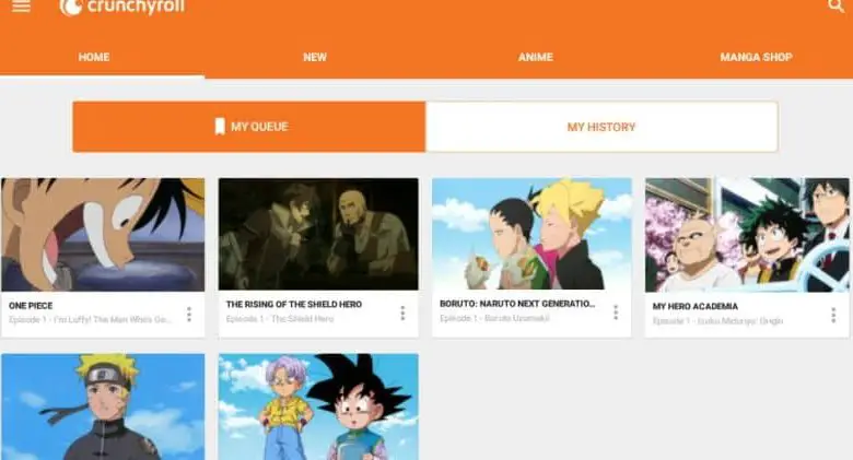 homepage di crunchyroll anime