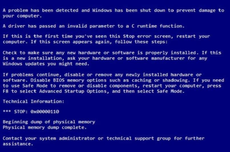 schermata blu con lettere di errore di Windows