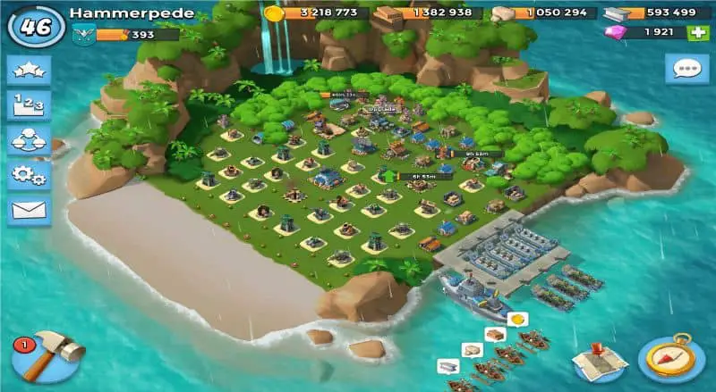 schermata di gioco che mostra la base completa in boom beach