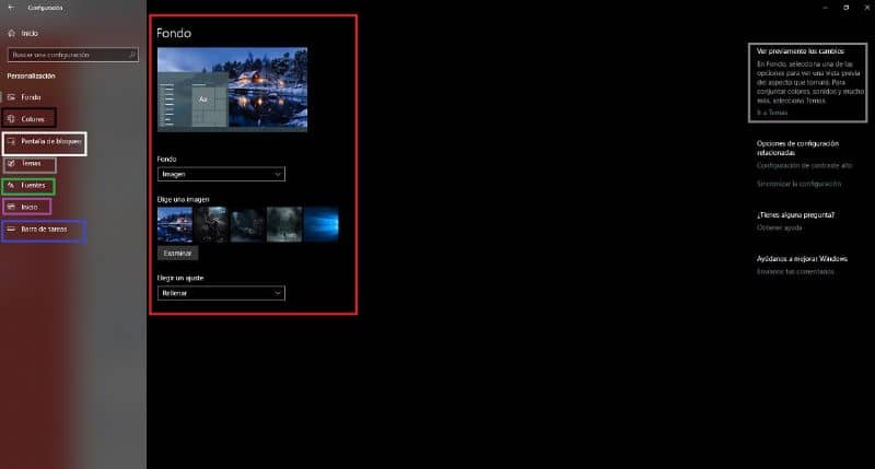 schermata di personalizzazione in Windows 10 per cambiare lo sfondo