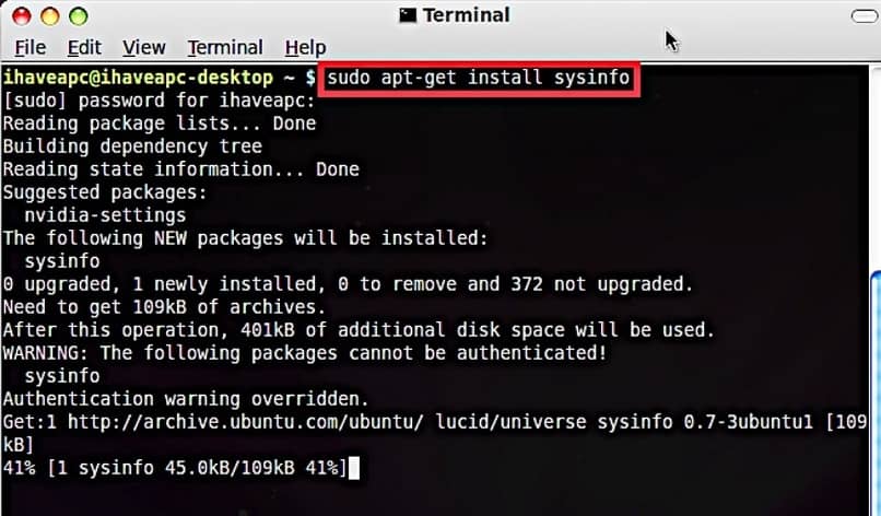 installa il pacchetto Sysinfo su Ubuntu Linux