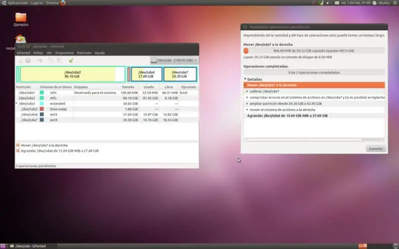 schermo per ridimensionare le partizioni in Ubuntu