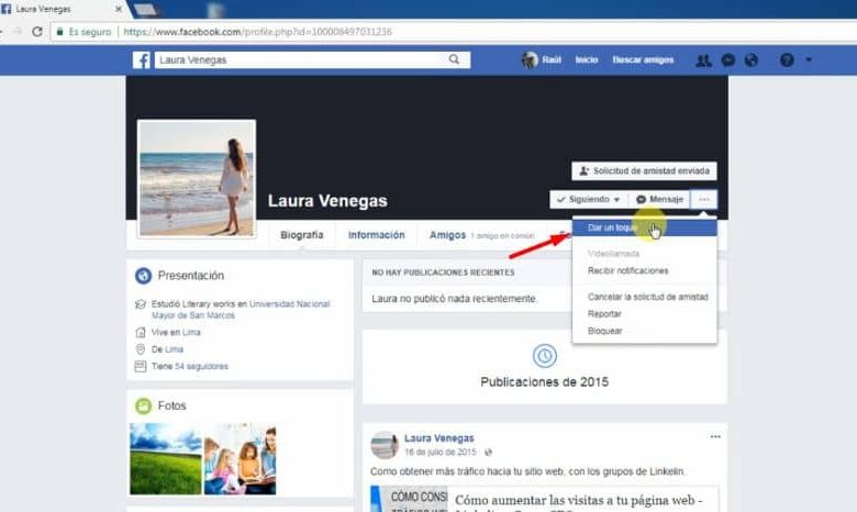 pagina profilo facebook donna freccia browser